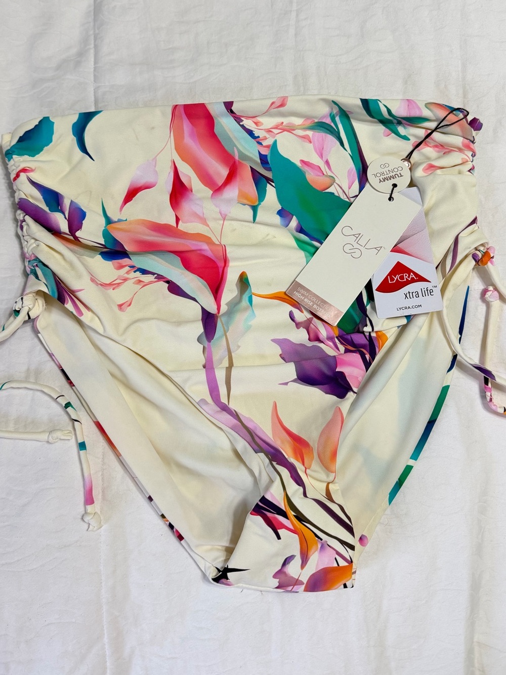 Calia by Carrie Underwood Floral High Rise Bikini Bottoms M Tummy Control NWT